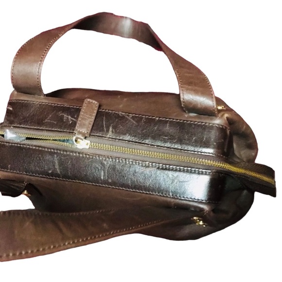 Monsac classic chocolate brown leather handbag zip top hinged frame - Picture 3 of 13